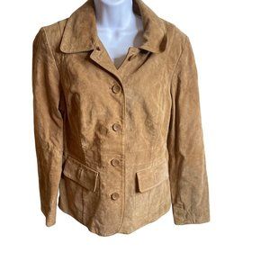 Alfani size large brown 100% leather button front jacket
